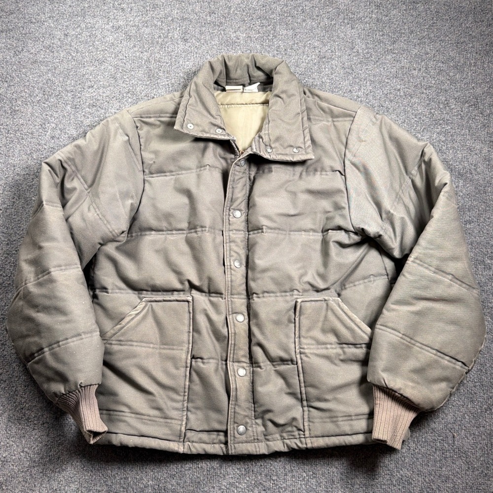 Vintage Unitog Workwear Mechanic Puffer Jacket Mens L Gray Insulated USA Made